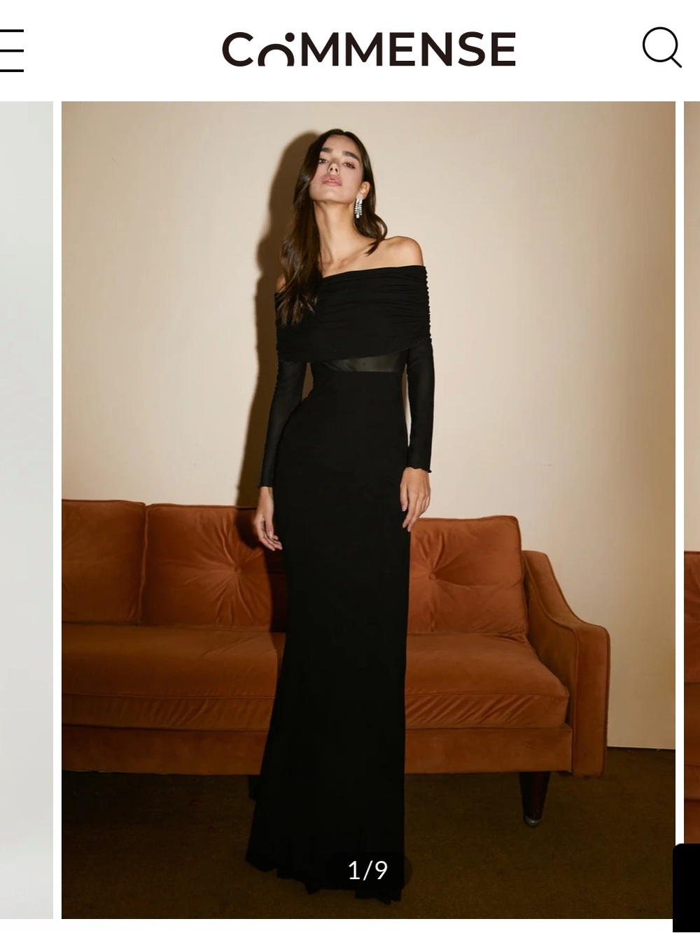 Commense Black Semi-Sheer Off-Shoulder Long Sleeve Gown